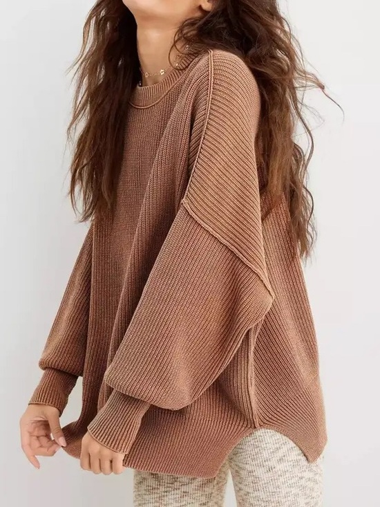aerie Sweaters - Aerie Beyond Sweater Size Small Oversized Brown Tan Ribbed Sweatshirt Pullover